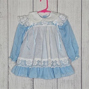 VTG Bryan Toddler 2 Piece Blue & White Dress/Pinafor Apron Set, sz T3 - Picture 1 of 5