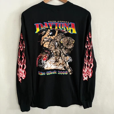 Camisa De Colección Daytona Beach Bike Week 2003 Para Hombres M Motocicleta Llamas Nativas Búfalo Foto 1 de 4