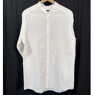 Ermenegildo Zegna Linen Blend Seersucker Band Collar Tonal Stripe Shirt Mens M - Image 1 of 4