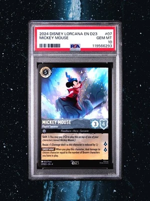 2024 Disney Lorcana D23 Mickey Mouse Playful Sorcerer 07/D23 EN GEM MINT PSA 10 - Image 1 of 2