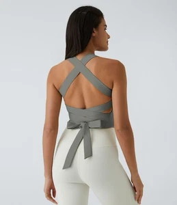 Halara Softlyzero Airy Backless Padded Crisscross Tie Back Cropped Tank Top Gr. S - Bild 1 von 8