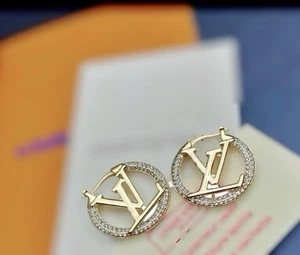 Crystals rhinestones Designer Logo Earrings For Women - Picture 1 of 2