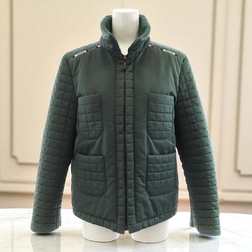 Giacca trapuntata donna CHANEL Choco Bar Line blusa verde logo autentico zip