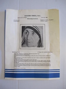 1982 PROGRAM WELCOMING MOTHER TERESA, M.C. TO BELLARMINE COLLEGE, LOUISVILLE, KY - Picture 1 of 3