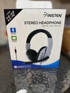 BRAND NEW INSTEN STEREO HEADPHONE PS/XB/NS/PC 3.5mm AUDIO CABLE W/ MICROPHONE - Picture 1 of 2