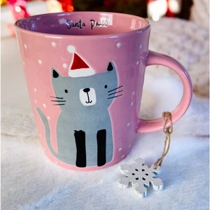 New Christmas Xmas Pink White Polka Dots Santa Paws Claus Cat Coffee Tea Mug - Picture 1 of 2