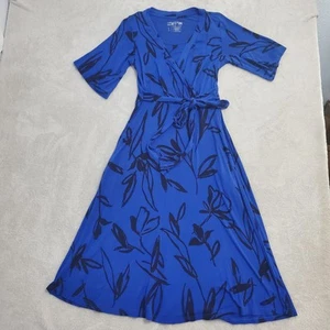 Latched Mama Nursing Dress Women S Blue Black Floral Faux Wrap Belted Maxi - Bild 1 von 13