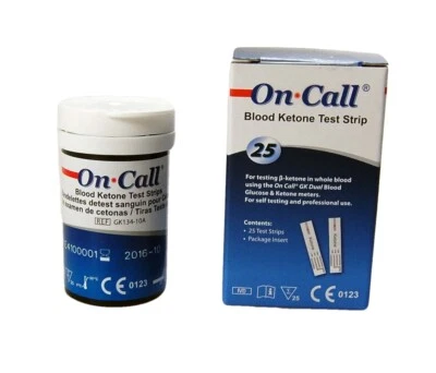 25 On Call Blood Ketone Test Strips for On Call GK DUAL Glucose + Ketone Meter