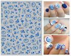 Asian Japanese Element Blue White Porcelain Nail Sticker Wrap Flower Rose