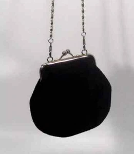 Vintage MAGGIE LAWRENCE Mini borsa convertibile in pelle scamosciata nera catena fantasia - Foto 1 di 9