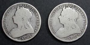 2 QUEEN VICTORIA SILVER FLORINS / TWO SHILLINGS COINS dated 1896 and 1900