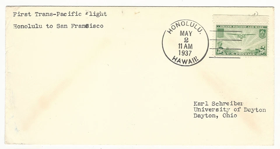 Usa: 1937; First Transpacific flight, Honolulu to San Francisco, EBN128 - Image 1 of 2