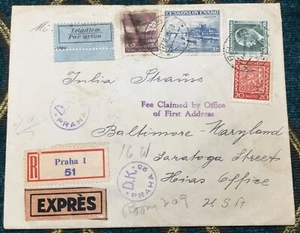 Holocaust Rare 1939 PRAHA Ceskoslovensko To Baltimore Maryland NY Very Scarce - Picture 1 of 3
