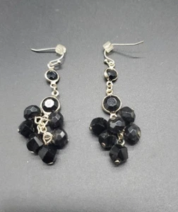 Black Cluster Beaded Drop/Dangle Earrings - Picture 1 of 3