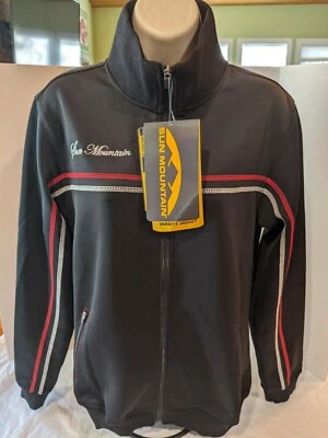 全新带标签 SUN MOUNTAIN 女式 VARSITY 高尔夫夹克黑色 M — 第 1/4 张图片