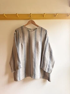 ICHI ANTIQUITES Japón lino ticker rayas hilo natural teñido top blusa camisa OS - Imagen 1 de 5