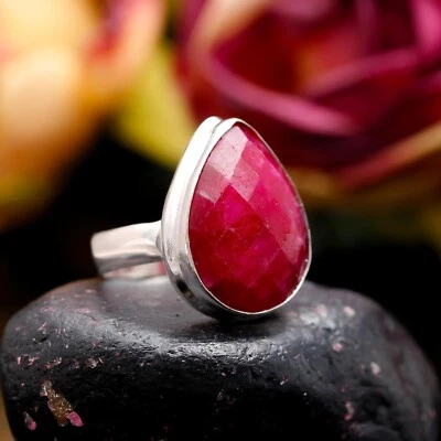 Kashmir Ruby Lab Created Gemstone Handmade 925 Sterling Silver Ring Jewelry - Image 1 of 4