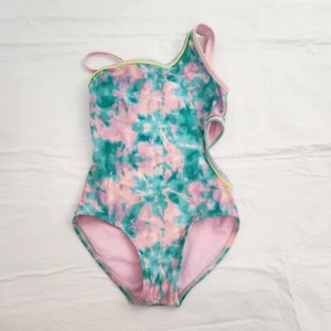 Swimsuit Youth Pink Green Cutout Side Small 6 - 6X - Picture 1 of 8