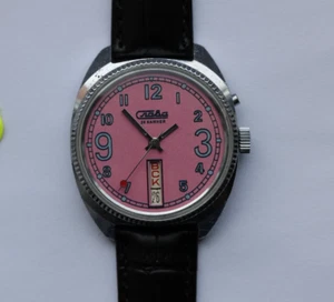 Watch Slava Fri Fri Man Watch Dae/Date USSR. SERVICED. Slava Watermelon Pink - Picture 1 of 10