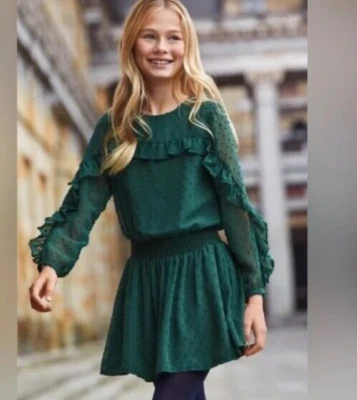 MAYORAL Ruffled Dotted Swiss Lined Dress - Duck Green - NWOT Girls 14 - Image 1 of 4