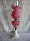 FENTON  LG WRIGHT DAISY &amp; FERN Cranberry Opalescent Glass 2 PARLOR BANQUET LAMPS