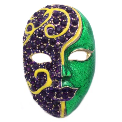 Broche prendedor disfraz bola tono dorado máscara púrpura cristal verde Halloween disfraz Foto 1 de 3