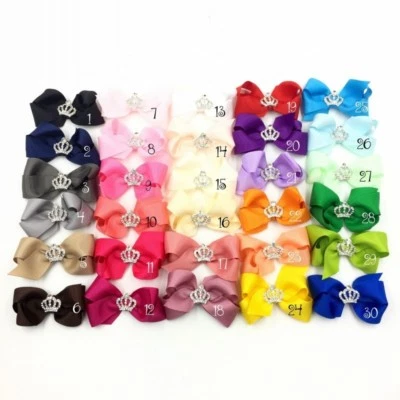 120pcs 3" Grosgrain Bows+Crown Buttons Ribbon Boutique Hair Bows NO Clips - Image 1 of 4