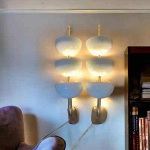 Pair Rare 3 Bowl Sconces Italian Stilnovo Style Mid Century Wall Lights Lamps - Picture 1 of 9