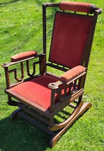 Antique Victorian George Hunzinger Platform Rocker Chair Barley Twist Rare 1890s - Picture 1 of 11