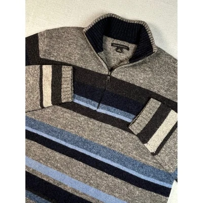 Banana Republic Men's Striped Wool Quarter Zip Sweater Size L - Image 1 of 4