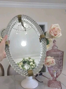 Espejo de tocador de latón de vidrio retorcido Art Deco de Murano Paolo Venini de colección Hollywood  - Imagen 1 de 14