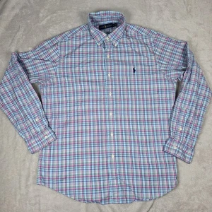 Ralph Lauren Shirt Mens Large Blue Pink Plaid Button Down Classic Casual Cotton - Picture 1 of 9