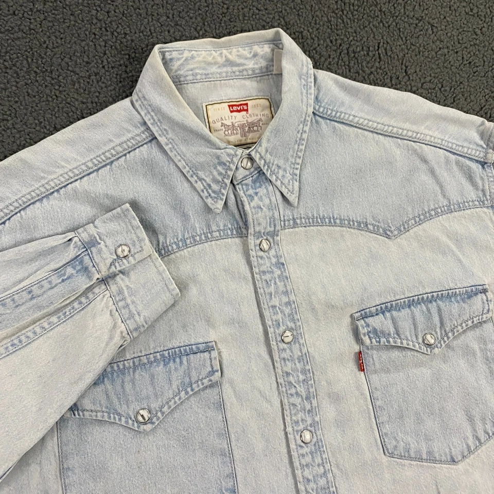 Vintage Levi's Denim Western Shirt Mens Large Pearl Snap Long Sleeve Cowboy - Image 1 of 4