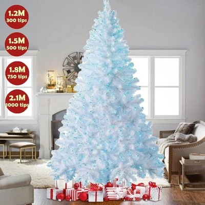 TKOOFN 4-7ft White Artificial Christmas Tree with Blue Lights Xmas Indoor Outdoor Home
