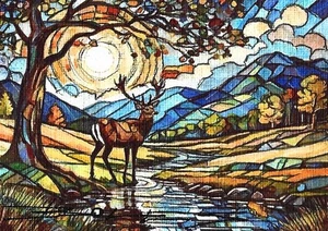 ORIGINAL Hand Painted Pen and Watercolor (ACEO) Deer in Nature - Picture 1 of 1