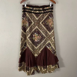 Free People Vintage Boho Maxi Skirt Womens Size 2 Brown Prairie Peasant Cottage - Picture 1 of 9