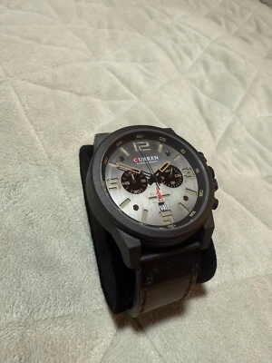 Relógio Curren masculino mostrador preto pulseira de couro marrom data M8314 com bateria - Imagem 1 de 4