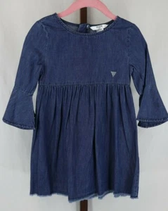 Guess Kids Toddler Girl Blue Chambray 3/4 Bell Sleeve Dress Size 3T - Picture 1 of 3