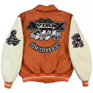 Avirex Men's Hi-Rollers Leather Varsity Jacket Genuine Cowhide Motorcycle Jacket - Picture 1 of 5