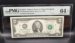 $2 2013 FRN Cleveland Fr#1940-D (DA Block) PMG 64 EPQ Gem (Lucky 777 serial #)! - Picture 1 of 2