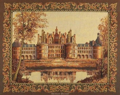 WALL WOVEN TAPESTRY French Chambord Castle EURO  GOLDEN DECOR MEDIEVAL PICTURE - Image 1 of 2