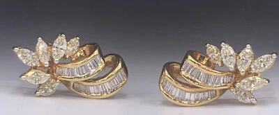 18k Yellow Gold Marquise and Baguette 2ct.tw+ Diamond Earrings - Image 1 of 4