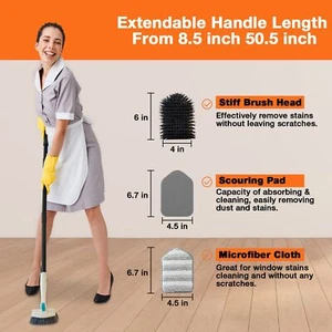 3 In 1 Scrub Cleaning Brush With Long Handle 51'' Shower Bathtub Tub & Tile Scru - Picture 1 of 5