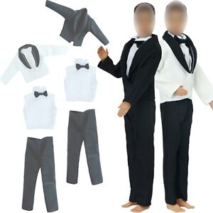 2 Tuxedo Outfit Formal Suit White Jacket Coat Black Classic Clothes for Ken Doll