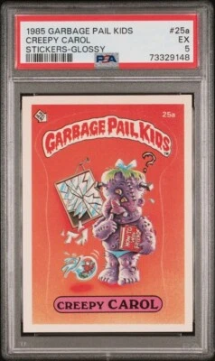PSA 5 EX 1985 Garbage Pail Kids OS1 #25a CREEPY CAROL GLOSSY STICKER CARD  - Image 1 of 2
