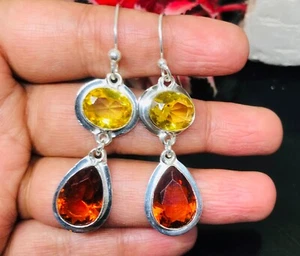Citrine Gemstone Earring 925 Sterling Silver Handmade Jewelry - 2" - Picture 1 of 3
