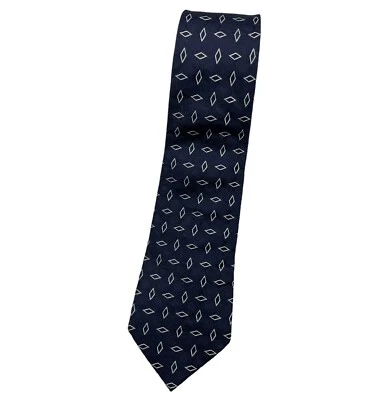 Corbata de seda Ralph Lauren etiqueta púrpura ITALIA azul marino blanco geométrica con:3,7" usada en excelente estado Foto 1 de 4