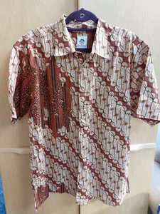 KERIS Fashion Cotton Print Short sleeve Shirt XL Brown ExCon Retro Batik Style - Picture 1 of 6