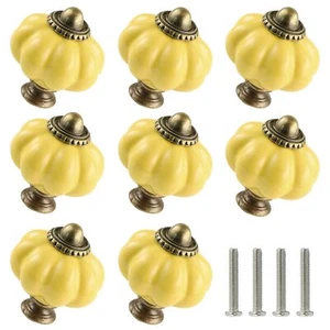 Pale Yellow Ceramic Knobs 12 Pack - Pumpkin Cabinet Knobs Retro Dresser Knobs... - Picture 1 of 7
