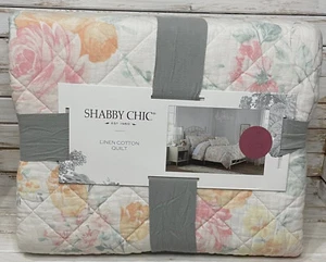 Rachel Ashwell Shabby Chic Linen Blend FULL QUEEN Quilt | Soft Pastel Floral - Picture 1 of 3